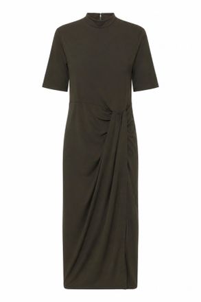 Rotate Olive Green High Neck Draped Waist Midi Dress