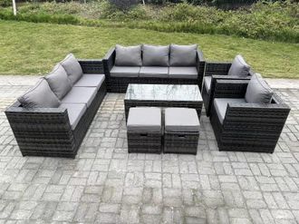 Fimous Outdoor Rattan Garden Furniture Lounge Sofa Set With Oblong Rectagular 2 PC Arm Chair in Dark Grey