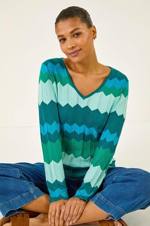 Roman Wave V-Neck Knit Jumper