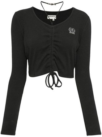 Musium Div. T-shirt con logo ricamato e ruches - Grigio