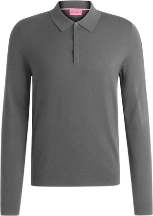 HUGO BOSS Gebreide Polo Sweater met Verborgen Knoopsluiting - Heren - Polos - Grijs - XL - Tops