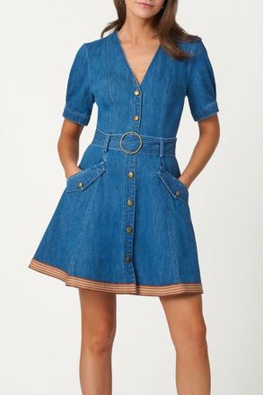 Shoshanna Classic Wash Denim with Trim Payton Dress at Nordstrom, Size 12