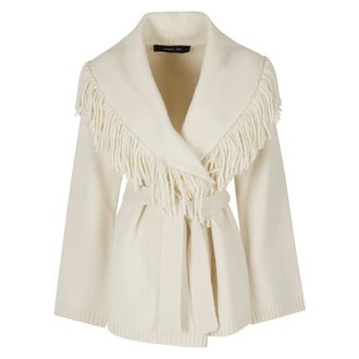 Federica Tosi Truien & Vesten, Dames, Wit, S, Cardigan met ceintuur en franjes