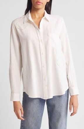 Rails Charli Seashell Linen Blend Button-Up Shirt in White Eyelet Shells at Nordstrom Rack, Size Small