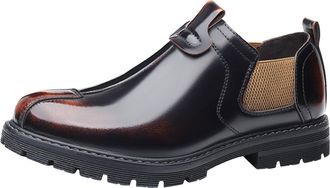 Generic Mens Patent Business Shoes Without Lacing Slip On Loafers Round Toe Leather Shoe Block Heel Non Slip Fashion High Top Shoewear for Daily Office Wear (