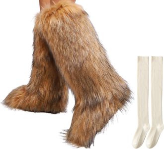 Generic Furry Boots for Women Thigh High, Over the Knee Fluffy High Boots, Tall Flat Winter Snow Warm Winter Shoes (D,6.5)