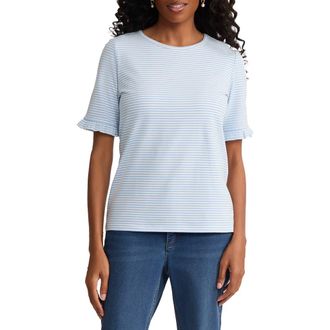 Jones New York Ruffle Elbow Sleeve T-Shirt in Breeze Blue/natural White at Nordstrom, Size X-Large P