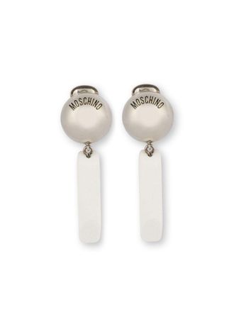 Moschino drop clip-on earrings - women - Brass/Resin - One Size - White