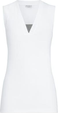 Brunello Cucinelli Ribbed jersey top in White at Nordstrom, Size Xx-Large Eu
