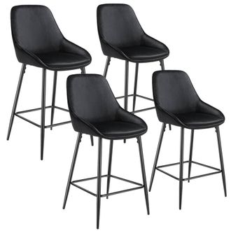 TecTake Bar Stool Siera Velvet Look Black/Black Set Of 4 in Black