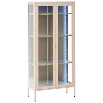Beliani Vitrina Alta De Metal Con Led 2 Puertas Con Elementos De Vidrio Estilo Industrial Moderno Beige Harty