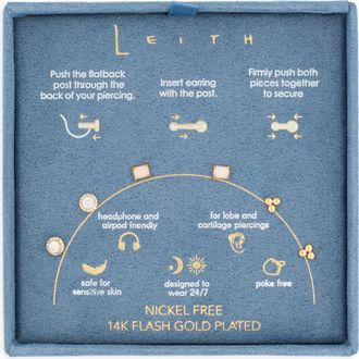 Leith 3-Pack CZ & Opal Assorted Flatback Stud Earrings in Clear- White- Gold at Nordstrom Rack