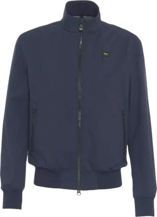 Blauer Refined Blue Neoprene Bomber Jacket With Internal Seams