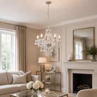 Pagazzi Vivienne 5 Light Chrome & Clear Chandelier Ceiling Pendant in Silver