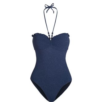Change of Scenery Talia Beaded Halter One-Piece Swimsuit in Marine Blue Metallic at Nordstrom, Size Small