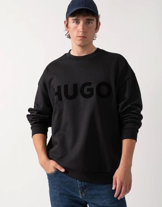 HUGO BOSS Mens HUGO Dinex Mens Oversized-Fit Sweatshirt in Cotton Terry with Tonal Logo - Black 001 - Size: 42