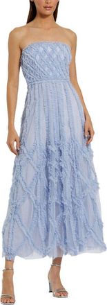 Mac Duggal Mesh Micro Ruffle Strapless A-Line Maxi Dress
