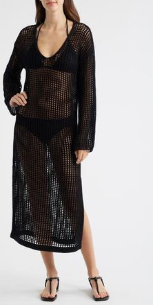 525 america Christie Open Stitch Long Sleeve Cover-Up Maxi Dress in Black at Nordstrom, Size X-Small