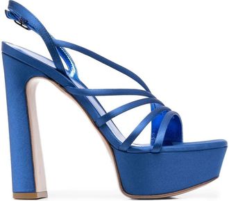 Le Silla Scarlet platform-sole sandals - women - Goat Skin/Leather/Rubber/Fabric/Satin - 37.5 - Blue