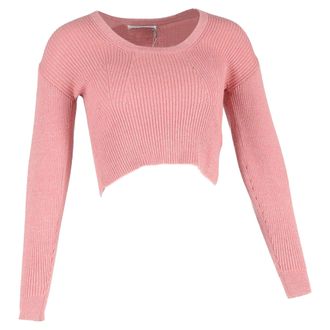 Self Portrait Ribbed Cropped Sweater in Pink Wool