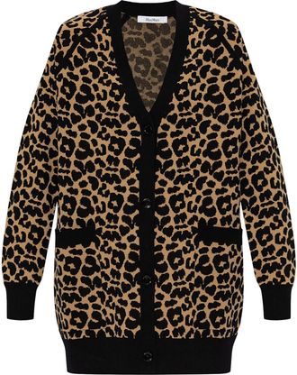 Max Mara Tenore leopard-intarsia cardigan - women - Polyester/Viscose - M - Brown