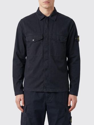 Stone Island Giacca camicia slim fit in twill di cotone con logo Compass