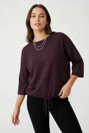 Only Kurzarmpullover ONLY ONLSITERI SS LOOSE TIE O-NECK TOP CC KNT, Damen, Gr. XL, winetasting, Strick, Obermaterial: 43% Polyester, 40% Viskose, 17% Nylon