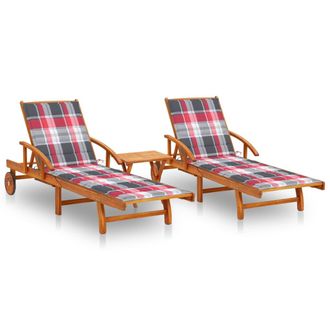 vidaXL Vidaxl - Tumbonas Con Mesa Y Cojines 2 Uds Madera Maciza De Acacia