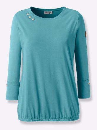 Casual Looks Langarmshirt CASUAL LOOKS Shirt, Damen, Gr. 36, blau (ozean), 50% Baumwolle, 50% Modal, unifarben, Rundhals, Shirts Langarmshirt