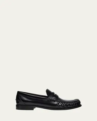 Prada 20mm Leather Moc-Toe Penny Loafers