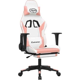 vidaXL Sedia da Gaming Massaggio Poggiapiedi Bianco e Rosa Similpelle vidaXL