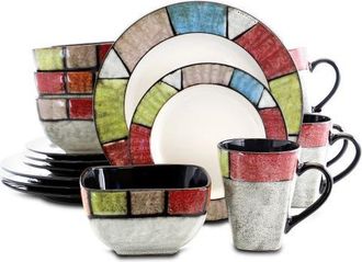 Elama Country Cottage 16 Piece Stoneware Dinnerware Set in White at Nordstrom