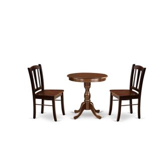 East West Furniture ESDL3-MAH-W - 3-Pc Dining Room Table Set - 2 Wood Kitchen Chairs and 1 Wood Dining Table (Mahogany Finish)