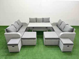 Fimous PE Rattan Lounge Sofa Set 10 Seater Outdoor Garden Furniture Set in Light Grey