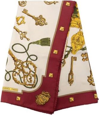 Herm&egrave;s Pre-owned Les Cles Zijde Sjaal - Dames - Vintage Accessoires - Beige - ONE Size - Vintage