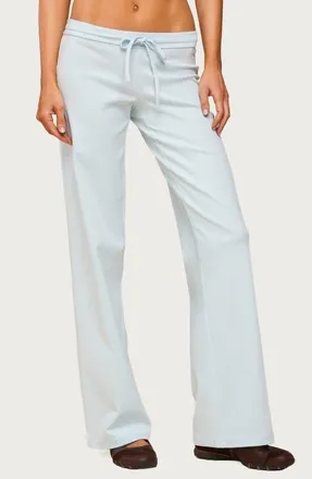 Edikted Claudia Stretch Cotton Straight Leg Drawstring Pants in Light-Blue at Nordstrom, Size X-Small