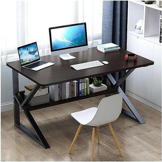OEM Escritorio Para Ordenador, Escritorio De Oficina Con Estante De 80 X 40 Cm, Negro, Tablero Marr&oacute;n Oscuro Stl04cz