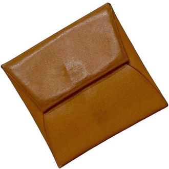 Herm&egrave;s Brown Yellow Leather Box Calf Leather Chevre Leather Coin Purse/Coin Case (Pre-Owned)