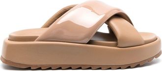 Giaborghini crossover-strap slides - women - Leather - 36 - Neutrals
