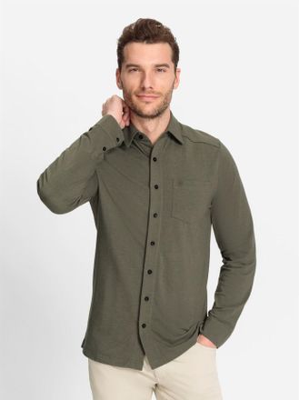 Marco Donati Langarmhemd MARCO DONATI, Herren, Gr. 41/42, Normalgr&ouml;ssen, gr&uuml;n (khaki, meliert), 49% Baumwolle, 46% Polyester, 5% Elasthan, meliert, k&ouml;rpernah, Hemd