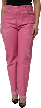 Dolce & Gabbana Womens Pink Tattered Mid Waist Tapered Denim Jeans Cotton Elastane Clothing