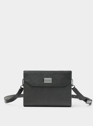 Emporio Armani Mens Logo placket leather Crossbody Bag clutch