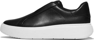 FitFlop Womens Leather Slip-On Sneakers In Black