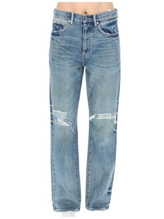 Purple Distressed Light Blue Denim Relaxed Jeans