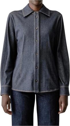 Max Mara Overhemden, Dames, Blauw, S, Katoen, Rafia Shirt