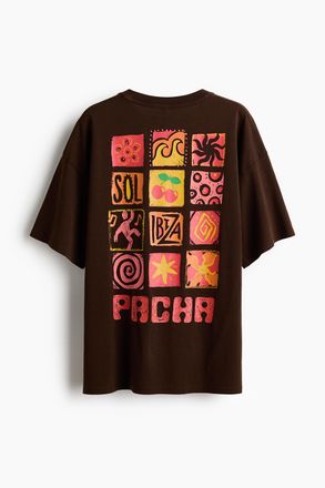 H&M Oversized T-Shirt mit Printmotiv - Brown