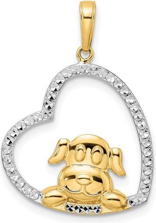 Diamond2Deal 14k Yellow Gold White Rhodium Diamond-Cut Puppy in Heart Pendant