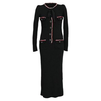 Self Portrait Knit Midi Dress in Black Cotton