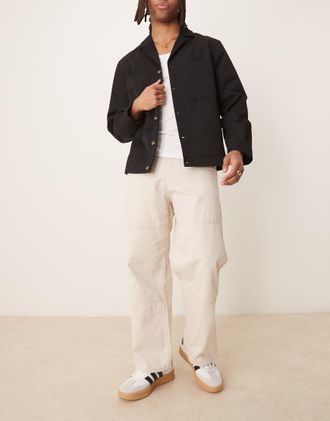 Jack & Jones baggy fit carpenter pants in beige with contrasting stitching-Neutral