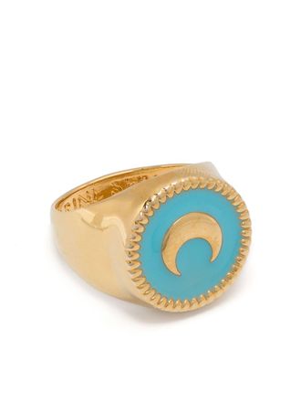 Marine Serre enamel-detail signet ring - unisex - Brass/Gold Plated - 54